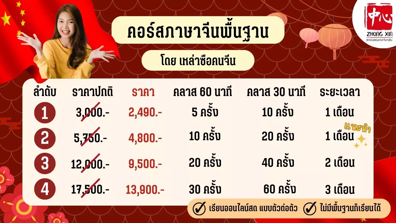 ราคาคอร์สเรียนภาษาจีนพื้นฐานเหล่าซือคนจีน