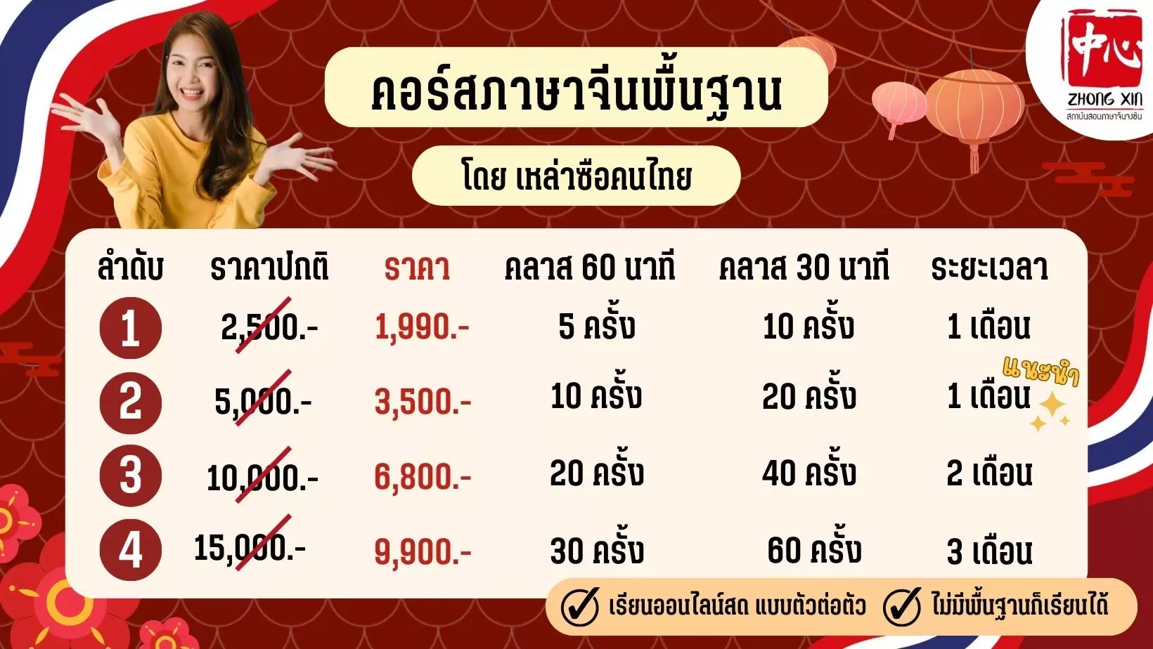 ราคาคอร์สเรียนภาษาจีนพื้นฐานเหล่าซือคนไทย